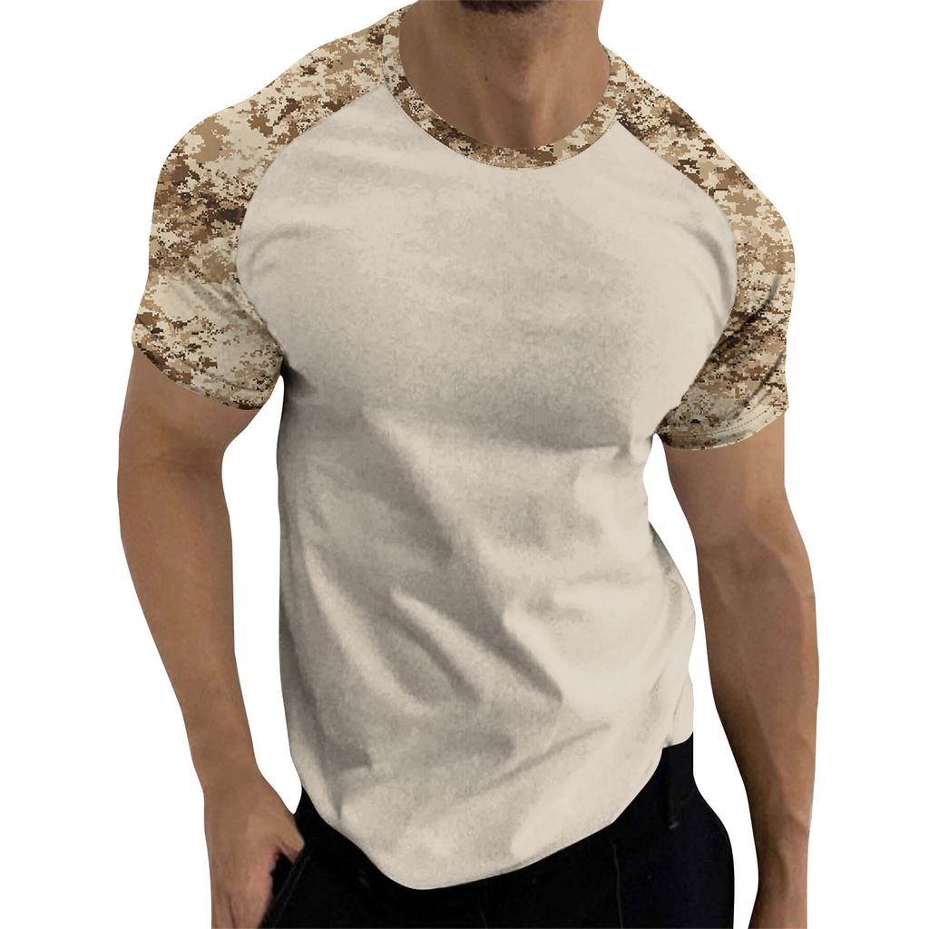 Camouflage Style Printed Raglan Sleeves Men's Short Sleeved Top