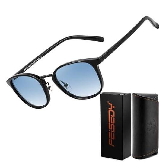 FEISEDY Sunglasses UV400 protection ultra-lightweight 20g blue light cut mens womens Wellington type adjustable nose pads colored lenses PC fashion