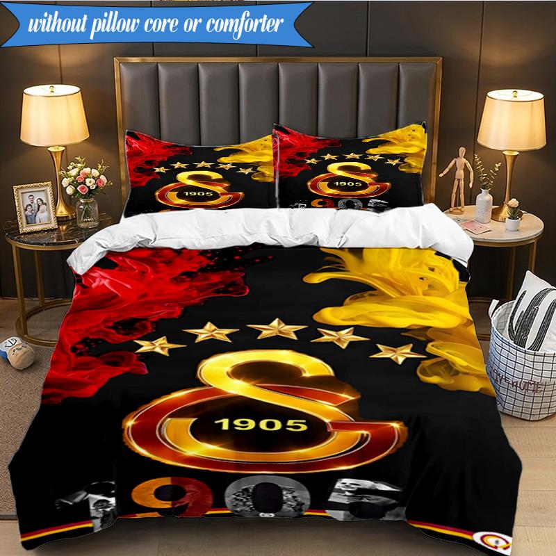3PCS Galatasaray Football Club Crest Bedding Set 2D Printing (Includes 1 Duvet Cover + 2 Pillowcases Coreless), Bedroom decor,Fan gift