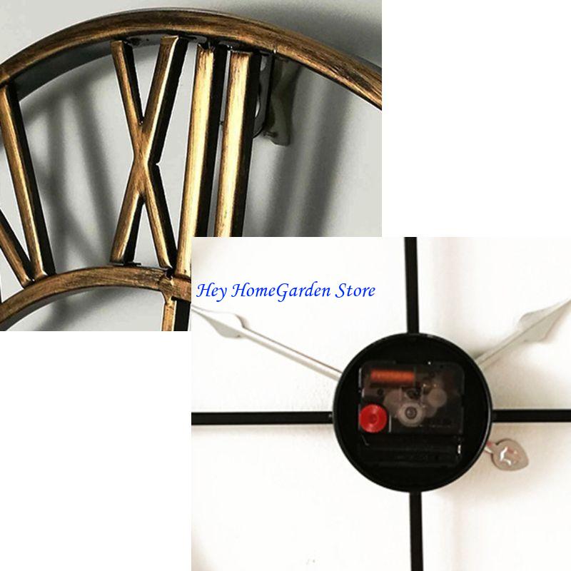 652F DIY Große Wanduhr Aufkleber Metalluhren Römische Ziffern Stille Ticken Nicht Ticken D