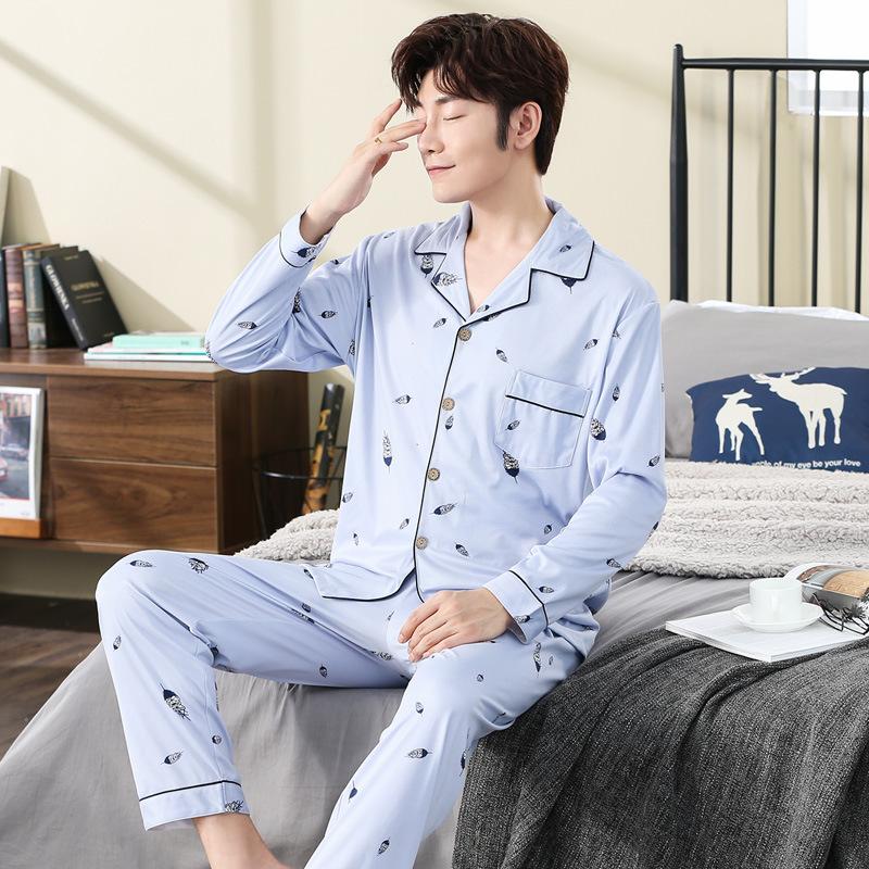 Ensemble pyjama 2 pièces pour hommes, chemise à manches longues et pantalon, vêtements de maison, vêtements de nuit, printemps-automne