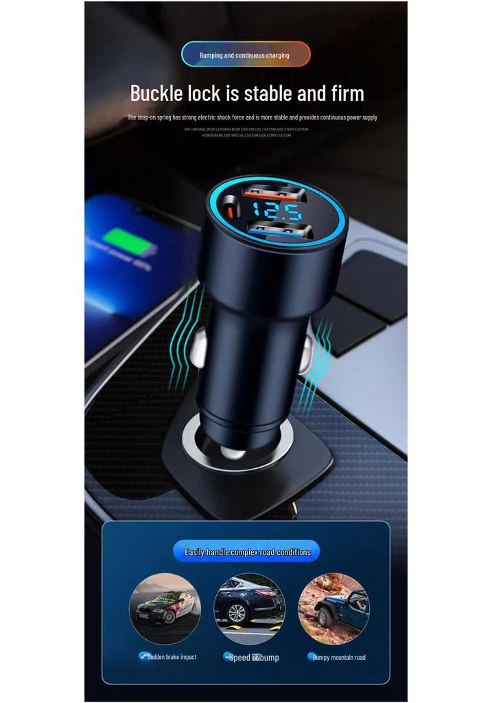 160W Multi-Port Car Charger with PD & Flash Charge, Digital Display, Metal Body - Compatible with Apple & Huawei