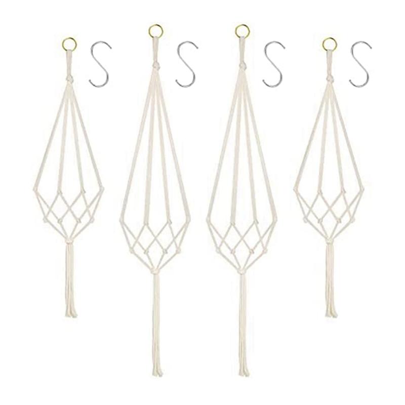 ABFS 4 Piece Hanging Planters Baskets With 4 Hanging Hooks Cotton Rope Macrame Plant Hanger