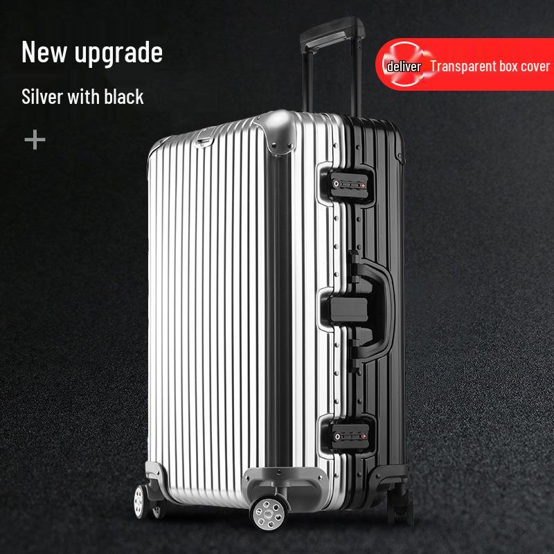 20" Aluminum-Magnesium Alloy Trolley Case - Unisex Metal Travel & Business Suitcase with Leather Accents