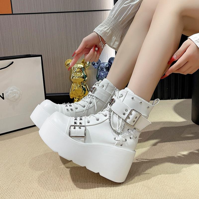Fashion 9CM Women High Boots Cosplay Mid-calf Boots High Platform Wedges Boots Summer Autumn New Designer Gothic Shoes for Women Botas