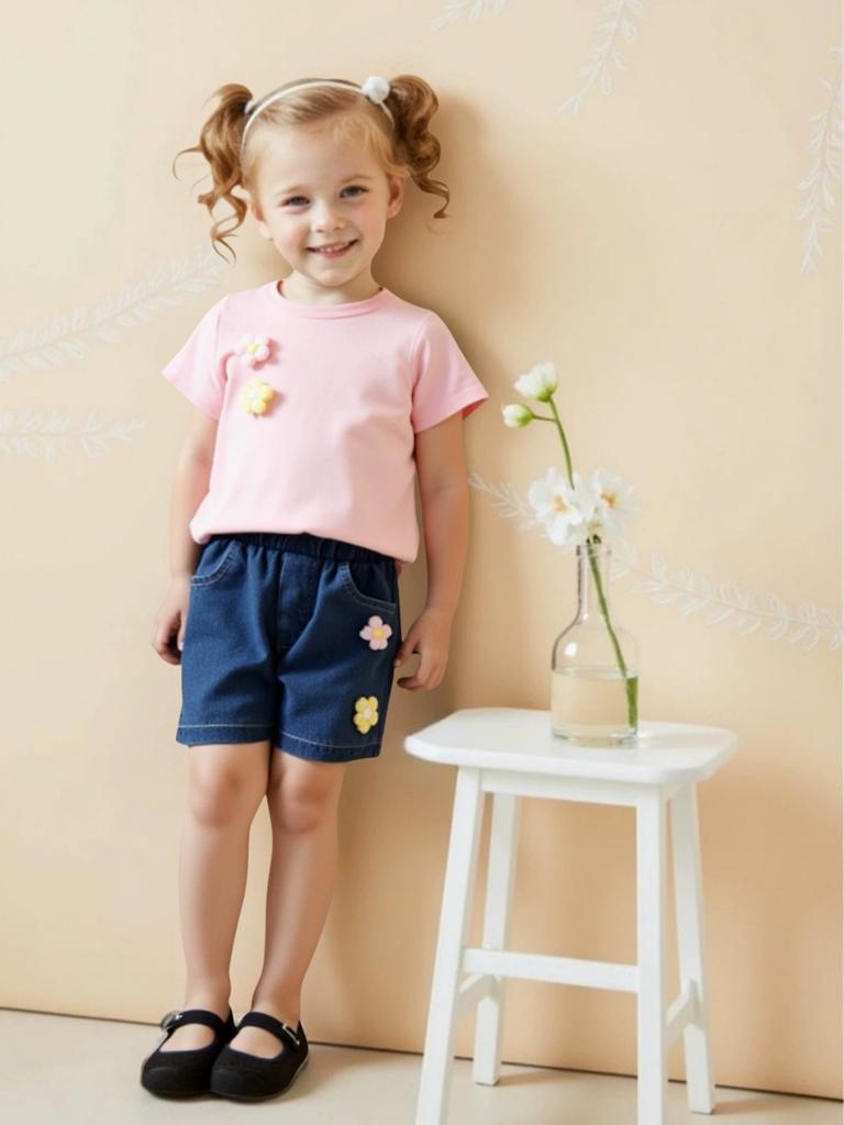 Baby Girls Summer T-Shirt & Denim Shorts Two-Piece Set