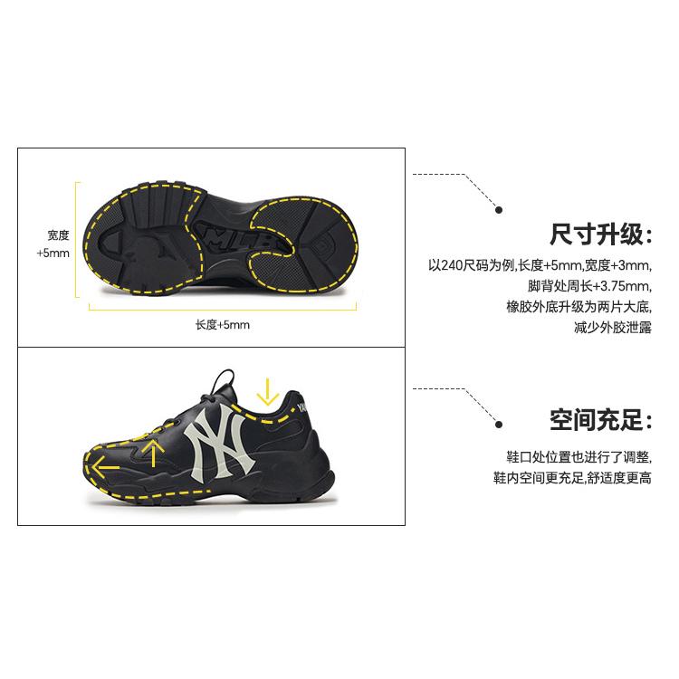 New MLB Big Ball Chunky Low Top Chunky Sneakers Unisex Black 3ASHC104N-50BKS