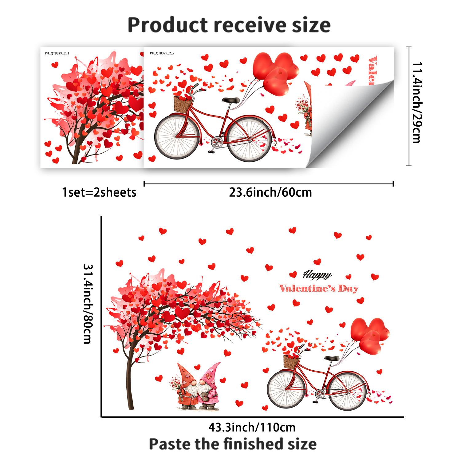 

Valentine s Day Red Heart Dwarf Bicycle Living Room Creative Decorative Self-Adhesive Wall Decal