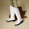 Krazing Pot PU Down Boots Cold-resistant Winter Shoes Med Heels Size 44 Super Size Snow Boots Zipper Round Toe Keep Warm Thigh High Boots