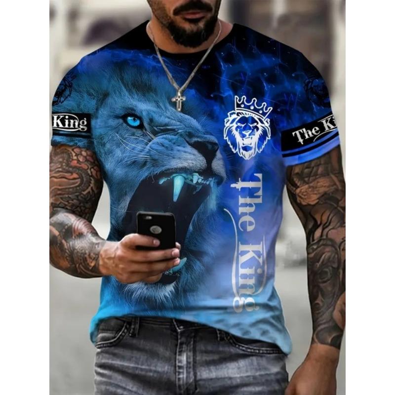 Stylish Tiger 3D Digital Pattern Print Men's Graphic T-shirts Causal Comfy Tees Short Sleeve Pullover Tops Men's Summer Outdoor