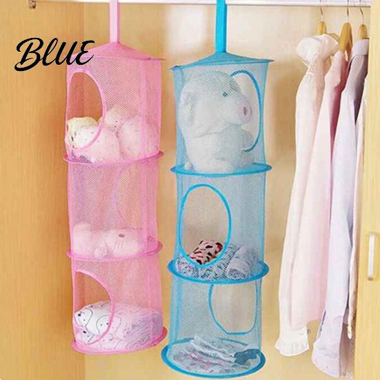 Mesh Hanging Bag for Home Foldable Organizer Useful Cloth 3 Compartments Storage Basket