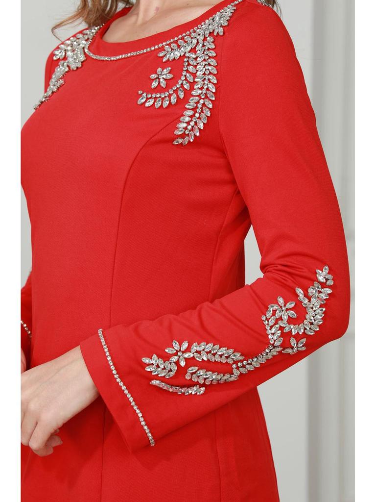 European & American Style Red A-Line Slimming Dress - High-End Design for Fall/Winter