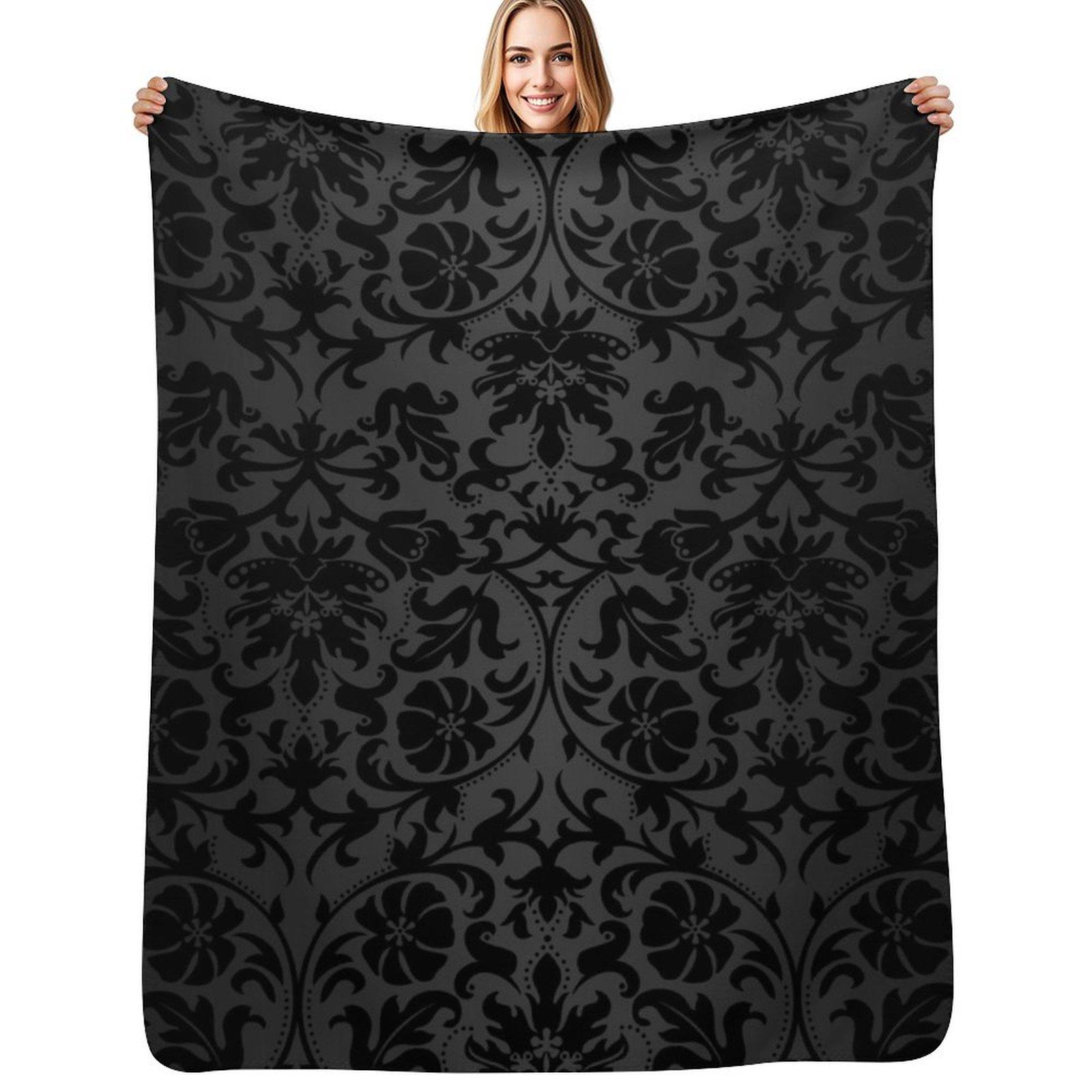 Black Floral Damask Throw Blanket Warm Comfortable Blanket Gift for Parents Friends Size: 75*100cm, Weight: 230 GSM