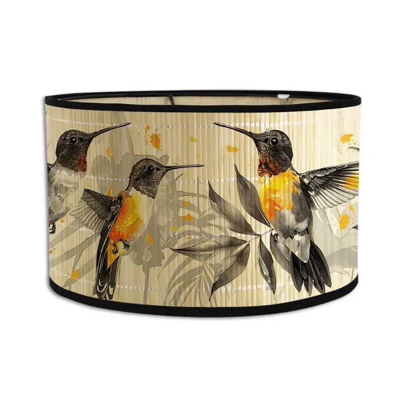 Nordic 30cm LampShades Vintage Bamboo Lamp Cover Floral Birds Pattern Table Floor Lamps Pendant Light Cafe Home Homestay Decor