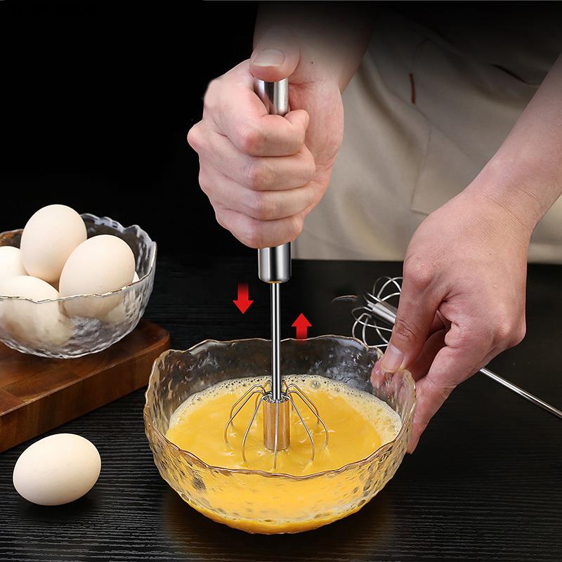 1PC Kitchen Stainless Steel Whisk Hand Pressure Semi-automatic Egg Beater Self Turning Cream Mixer Kitchen Baking Accessories