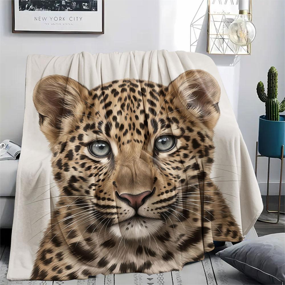 1PC Leopard Cub CloseUp Graphic Print Flannel Blanket High quality All Seasons for Lunch Break Warmth and Comfort Gifts Halloween Gifts