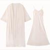Sexy pajamas women's ice silk summer with chest pads, suspenders, nightgown, two-piece set, long over-the-knee silk loungewear