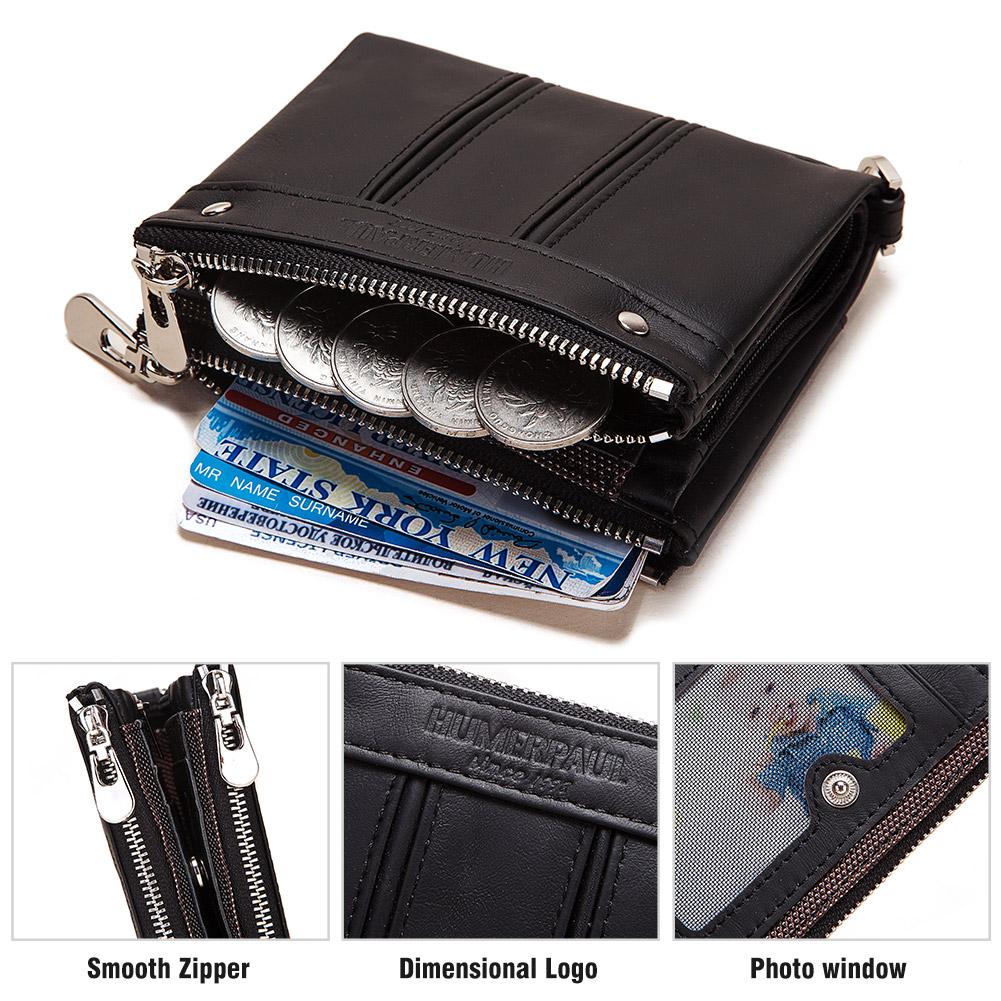 Humerpaul Genuine Leather Bifold Wallet For Men Slim RFID Blocking Credit Card Holder Credential Purse Zipper Coin Purse Male Money Bag