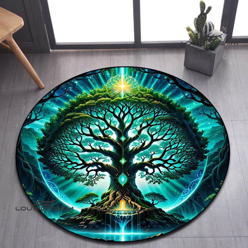 Tree of Life Retro Printed Round Carpet Living Room Bedroom Beautiful Carpet Non -slip Door Pad Floor Mats Birthday Gift