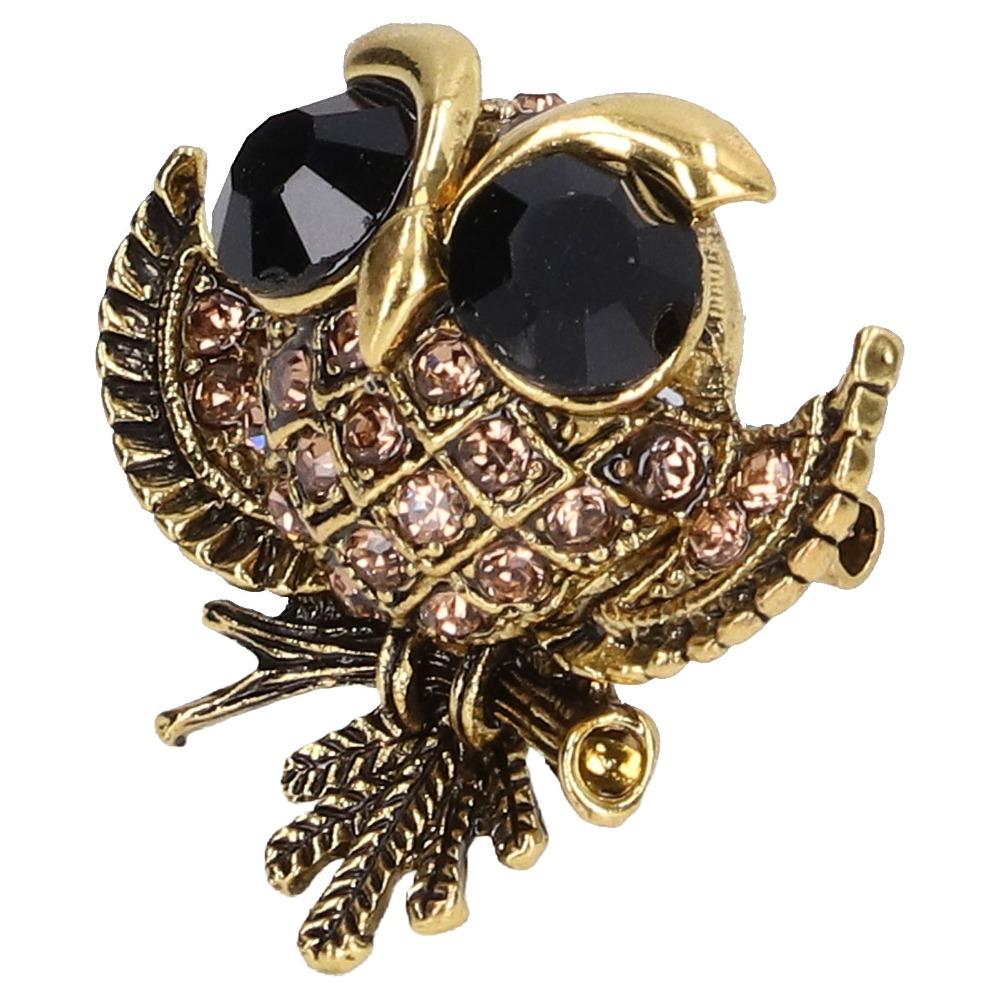 2pcs Gold-Tone Alloy Owl Brooch Pin Rhinestone Crystal Crystal Owl Lapel Pin For Women