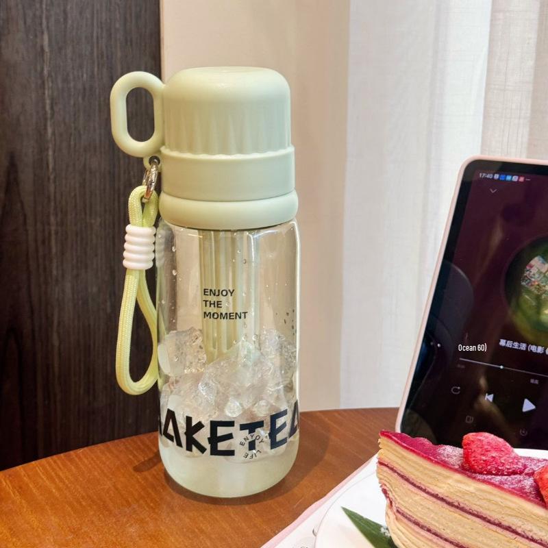 High-Temp Resistant Tea Infuser Cup with Straw & Lanyard - Perfect for School Bags 600ml