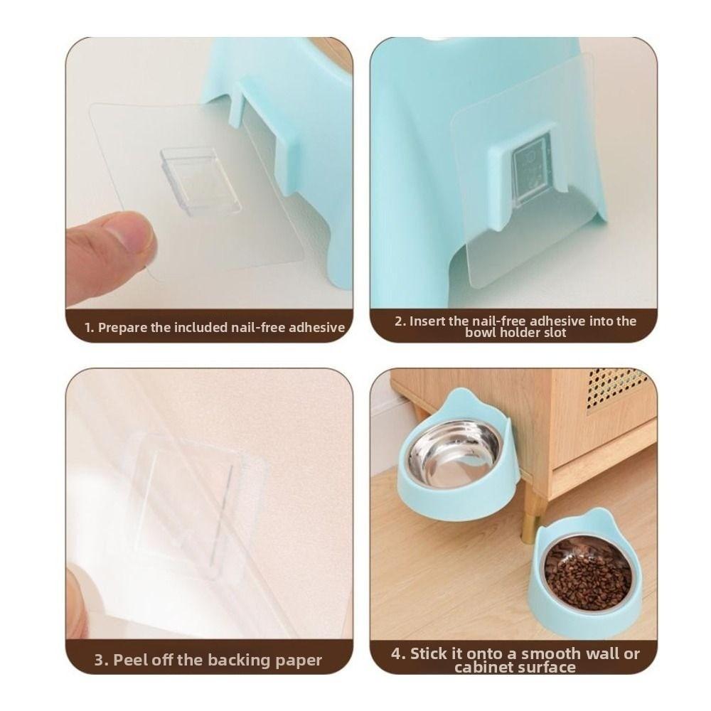 New 15° Inclined Stainless Cat Bowls Non-slip Base Neck Protection Food Feeding Bowls Cute Ear Pet Bowl Pet Supply