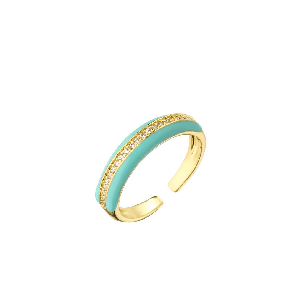 18K Gold Plated Brass Gold Color Cute Ring For Women Multi Color Rainbow Zircon Dripping Oil Female Wedding Accessories