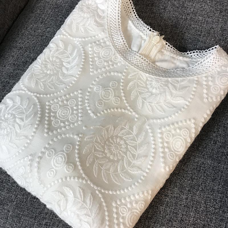 10mm Imitation Silk Floral Embroidered Lace Short-Sleeve Top for Women