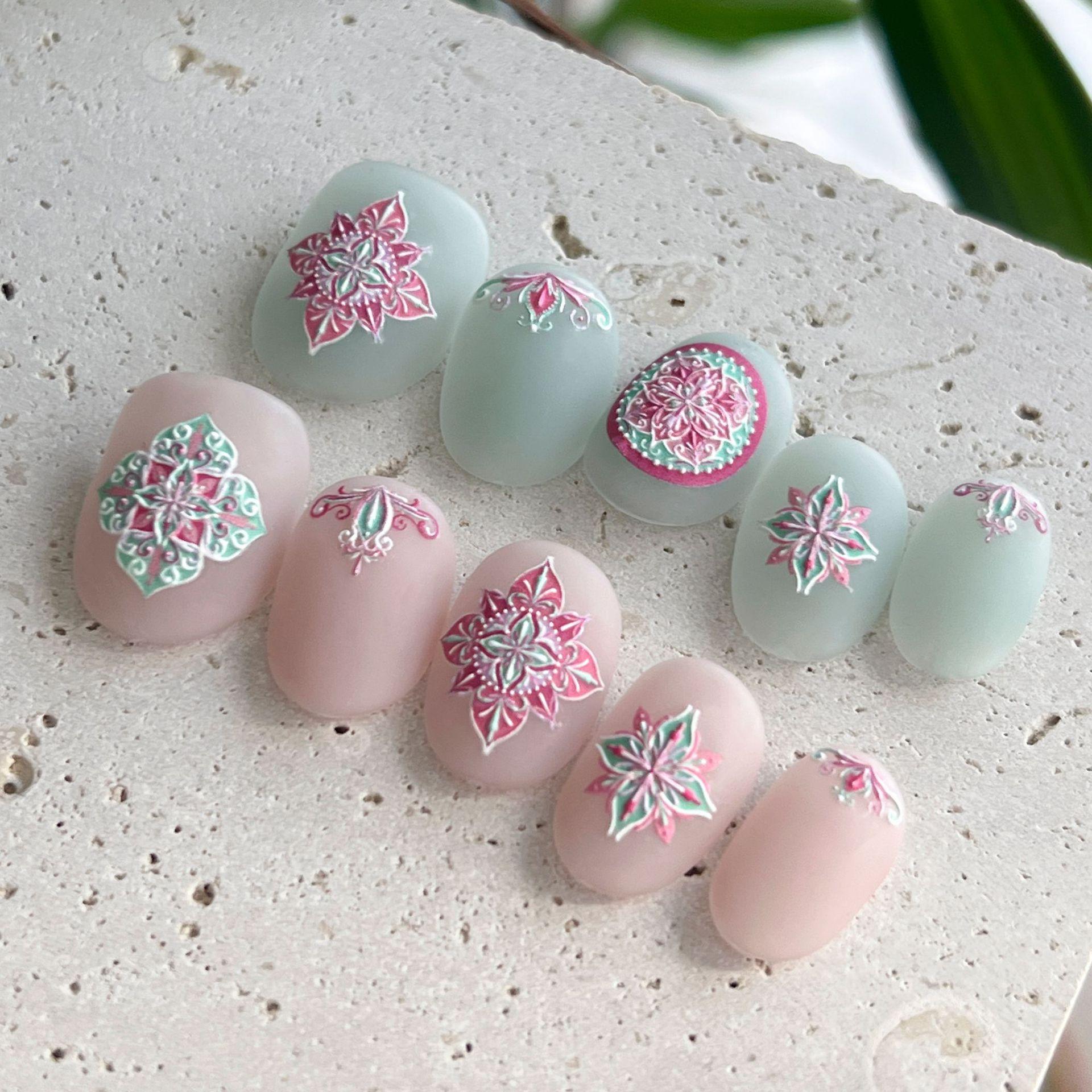 Рельефная розовая наклейка для ногтей в стиле бохо своими руками креативное украшение L25 — фото 3