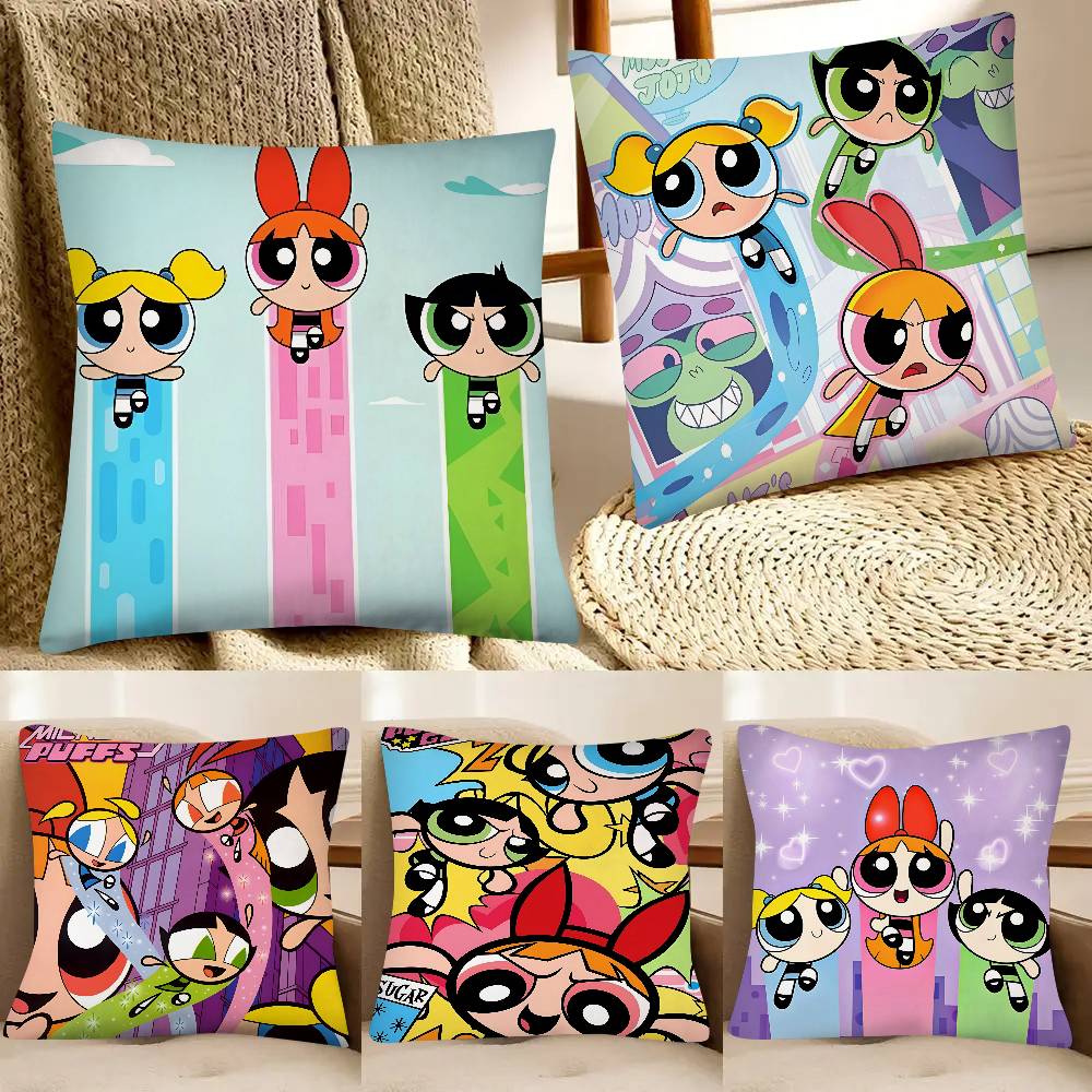 The Cartoon P-Powerpuffs Star Girls Pillow Case Square Pillow Bedroom Sofa Leisure Comfort Cushion Car Home Decoration