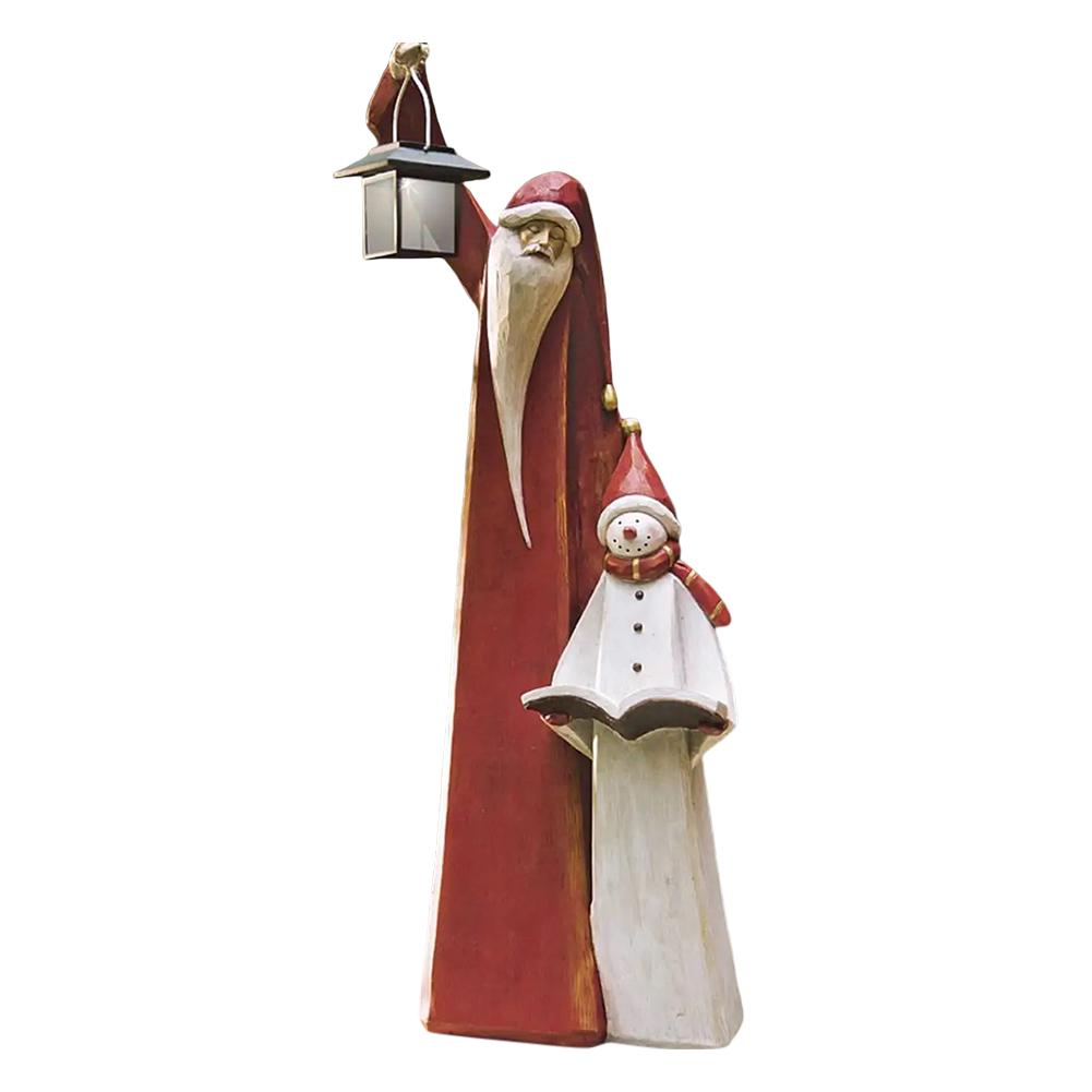 

Скульптура Санты и снеговика с фонарем, рождественский фонарь, статуэтка с орнаментом, фигурка Санта-Клауса и снеговика для рождественского декора красный