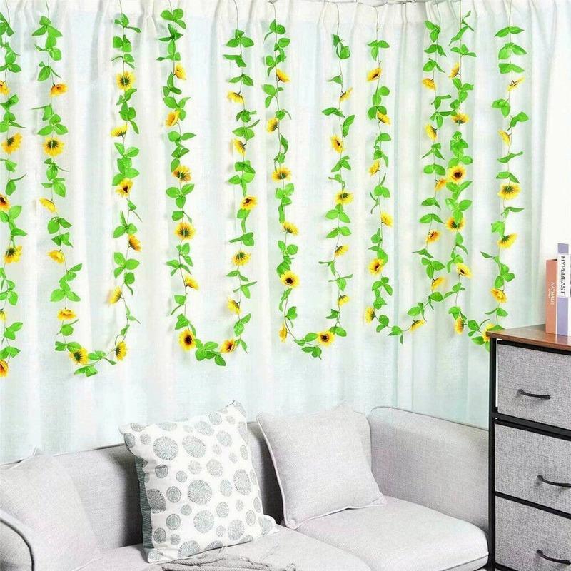 2.6M Artificial Sunflower Garland Silk Fake Flowers Ivy Leaf Plants Home Decor Flower Wall Wreath
