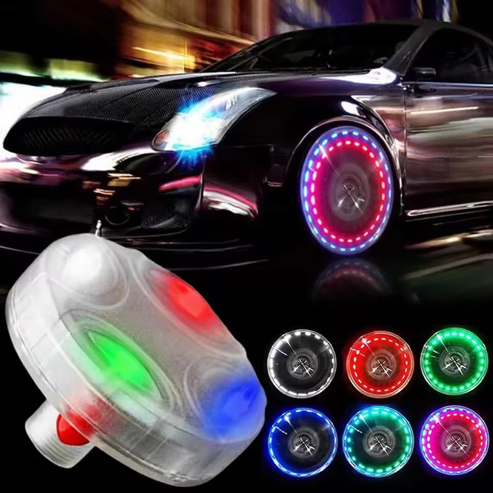 Solar powered car wheel hub lights ghost fire rainbow flashing decorative lights electric car valve lights motorcycle tire light