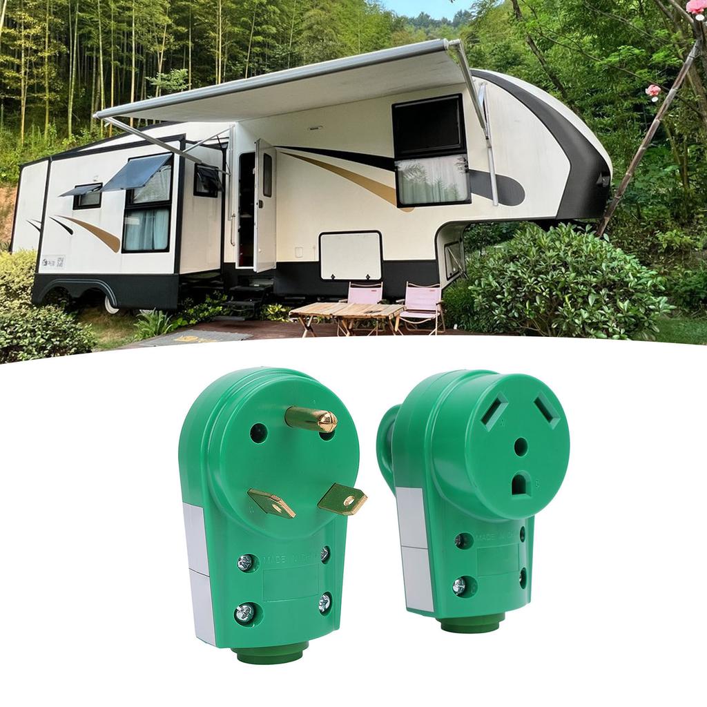30A RV Male and Female Plug Set with Ergonomic Handles, 3750W 10 AWG Wire, ABS Material, Weather , Internal Clamps, Built In Handles for RV Replaceme