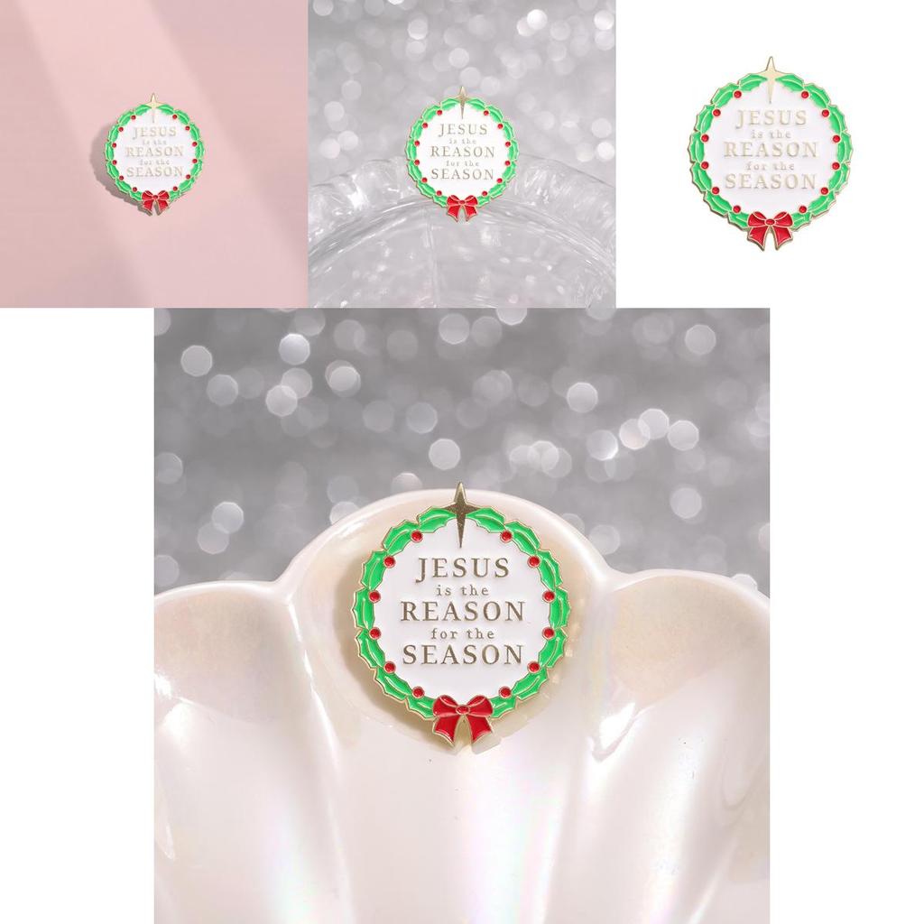 Fun Festive And Geometric Round Christmas Brooch With Vibrant Colors And Cartoon Appeal