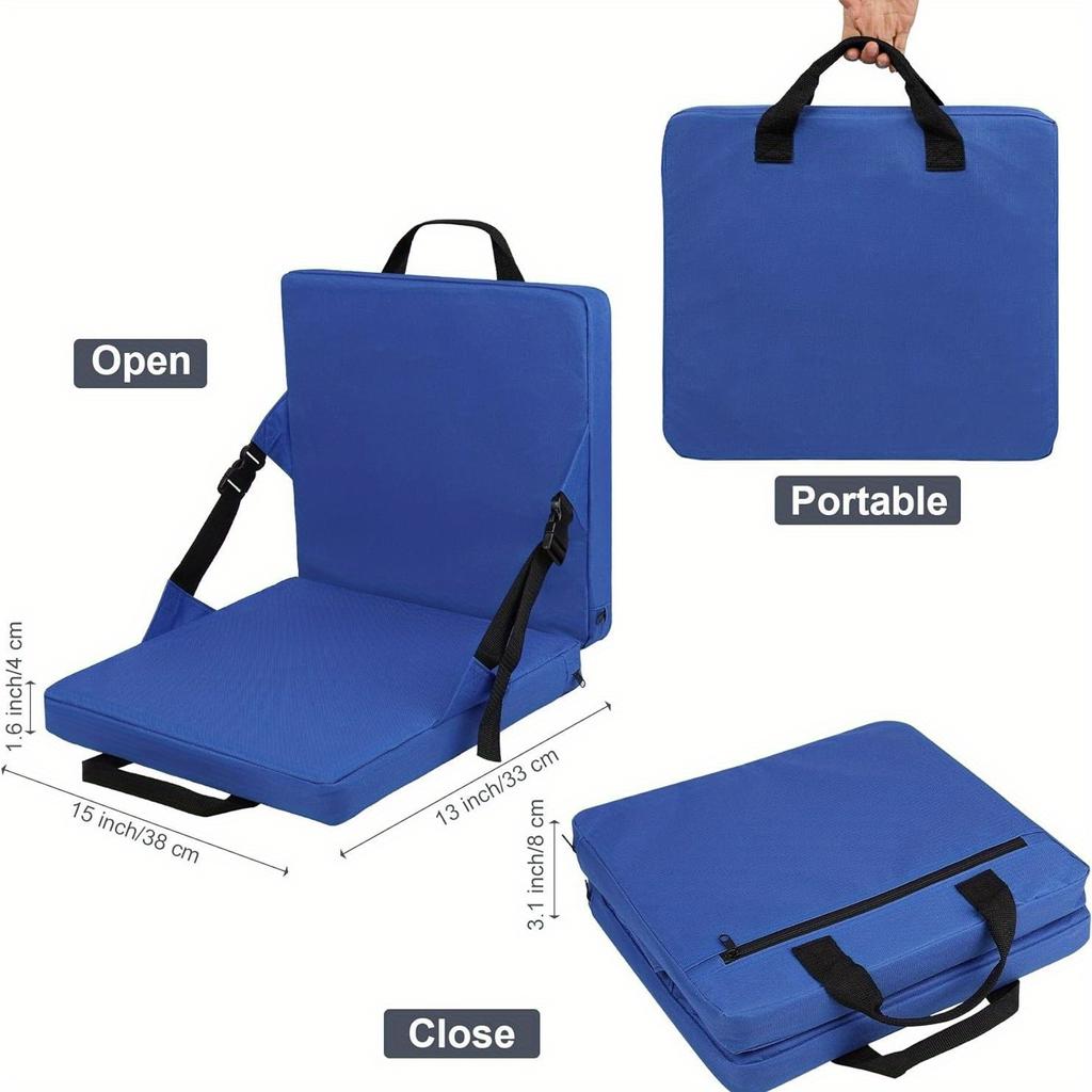 Portable Stadium Cushion 1.5in Thick Foldable Bleacher Seat with Handle Water-resistant Chair Pad for Sports Events & Camping