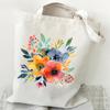 Elegant Wildflowers Aesthetic Canvas Handbag Reusable Floral Shopping Tote Bag for Women