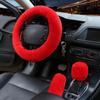 Cubierta de Volante de Coche de Felpa Suave Negra Rosa Cálida Gruesa para Hombres y Mujeres, Cubierta Protectora para Palanca de Cambios y Freno de Mano con Cuello Decorativo
