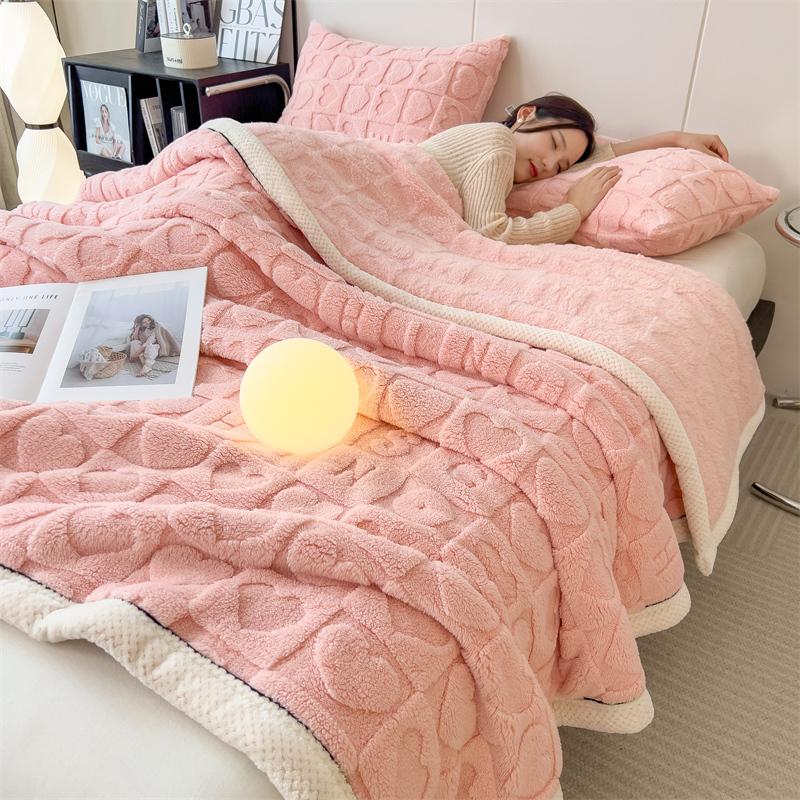 Heart Pattern Coral Fleece Blanket Autumn Winter Cozy Thicken Warm Plush Blanket for Bed Fluffy Super Soft Sofa Throw Blankets