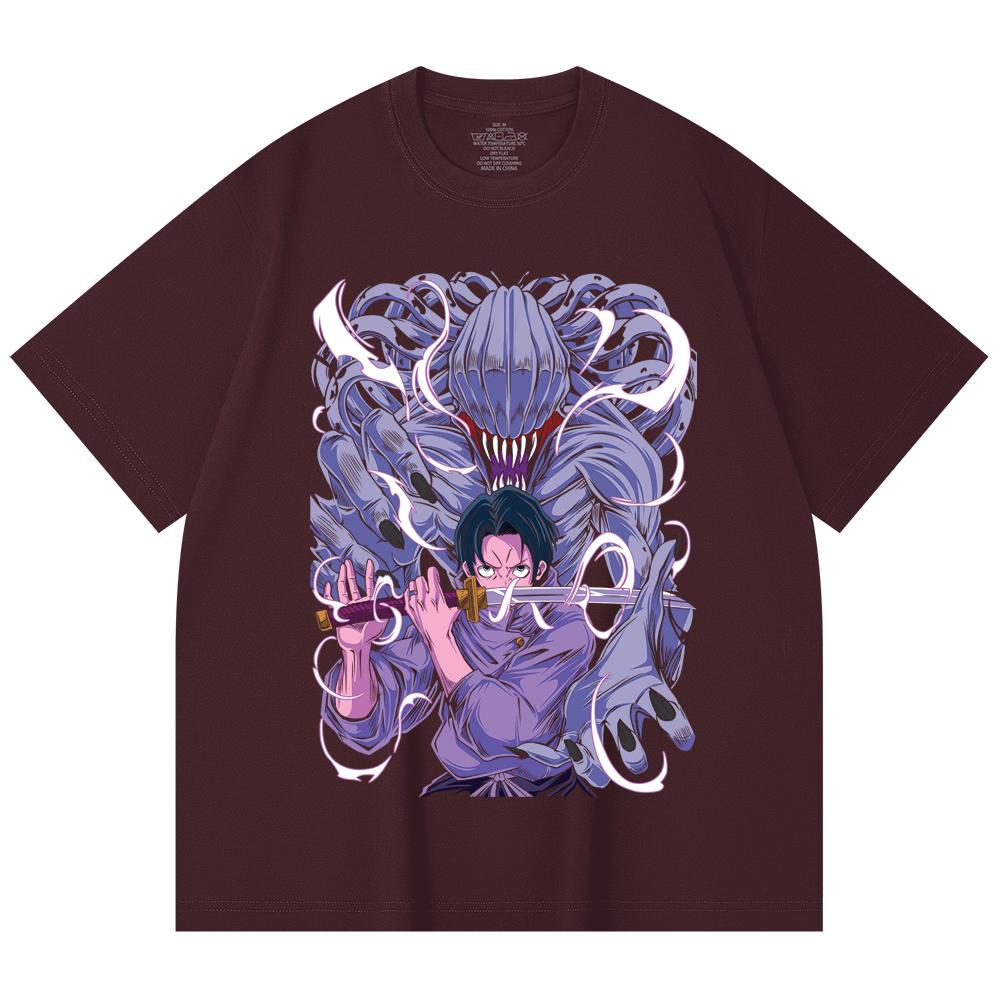 

230 Gsm 100% Cotton Jujutsu Kaisen V52 Yuta Print Unisex Heavy Cotton T Shirt 2XL вина червоного кольору