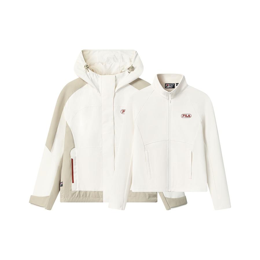 FILA Original Casual Fashion Sports Warm Wearable Detachable Two-Piece Woven Jacket Women jackets Cloud-Peak-White F11W549704FIV