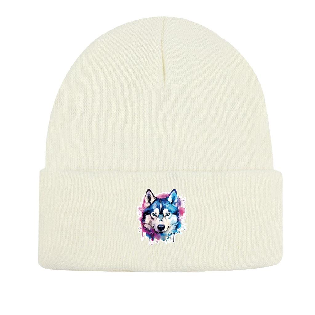 Wolfshund Warme Strickmütze Beanie, Tier Skullies Beanies Herbst Winddicht Einfarbig Mütze Gestrickte Mütze Beanie