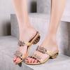 Summer new rhinestone sandals large size thick heel sandals fashionable outer wear one word medium heel women's shoes