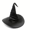 Vintage Halloween Woman Witch Hat Adults Halloween Party Cosplay Costume Props Decoration Black Wizard Cap Folds Witch Hats