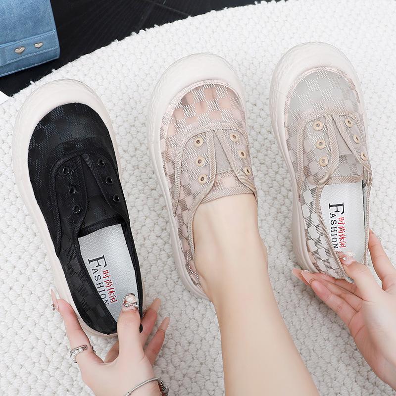 Xiaoxiangfeng fisherman shoes women's 2025 spring and summer new breathable mesh casual shoes lazy one pedal platform loafers