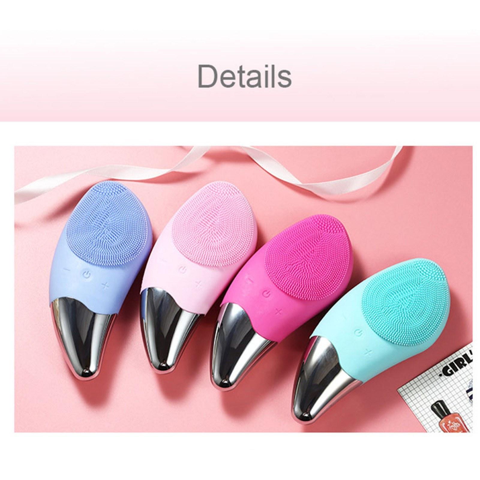 

Facial Cleansing Brush Silicone Beauty Massager Electric 5 Speed Sonic Vibrating Scrubber for Deep Cleanser with IPX7 Waterproof Blue