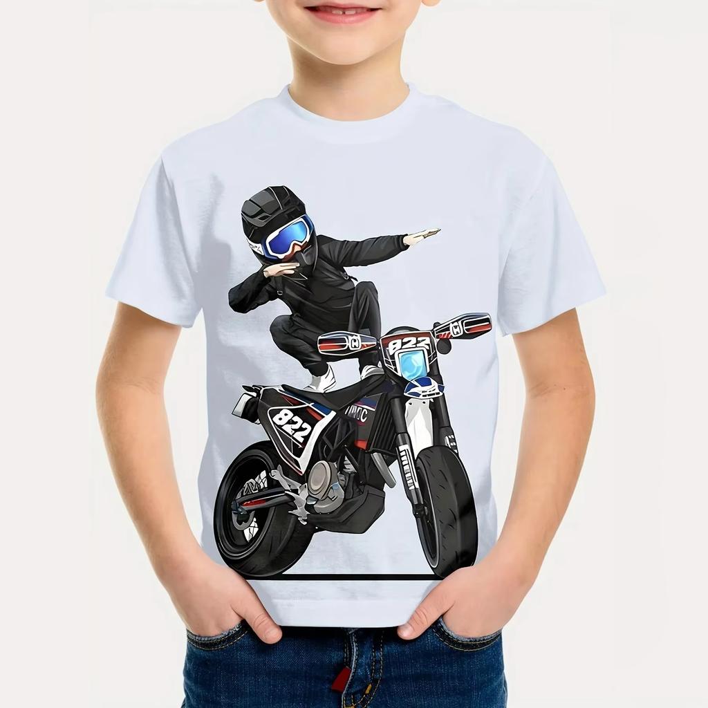 Chlapecké tričko s motorkářem 3D tištěné tričko pro chlapce 2-10 let Krátký rukáv Top pro miminka a děti Letní trendy Street Dětský top