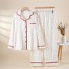 Pajamas women's autumn pure cotton double-layer cotton yarn crepe lapel cardigan love loose plus size loungewear set