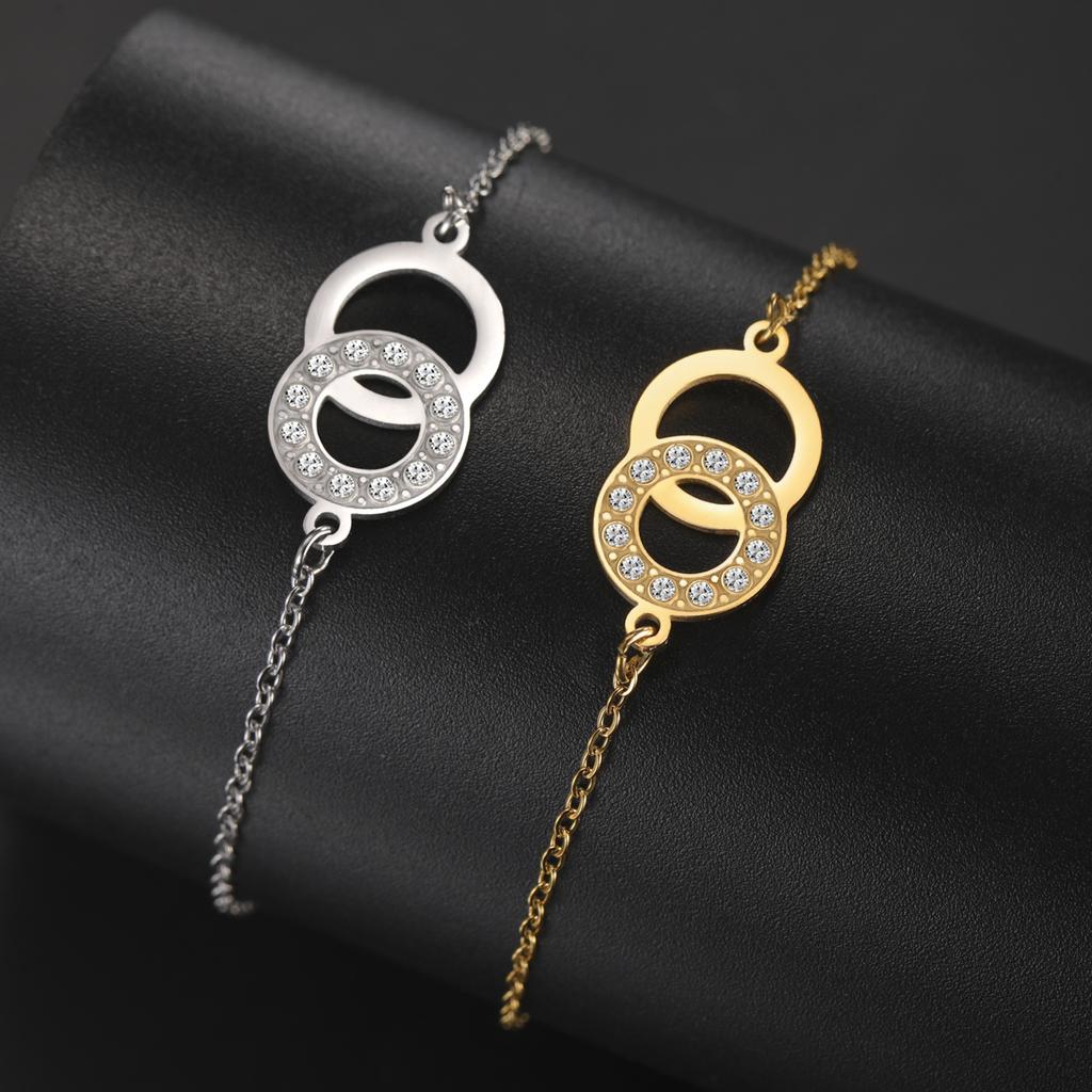 Hollow Round Double Hole Interlocking Zircon Bracelet Jewelry Gift for Women