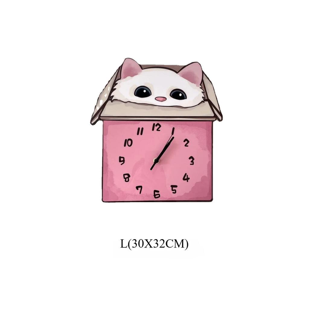 Kawaii Cartoon Cat Clock - Noiseless Acrylic Wall Decor for Bedroom & Kids Room